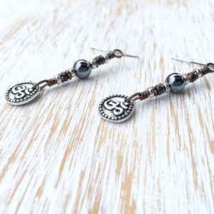 Hematite Om Yoga Earrings